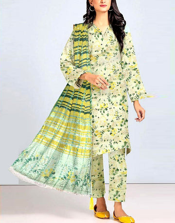 All-Over Digital Print Linen Dress with Linen Dupatta