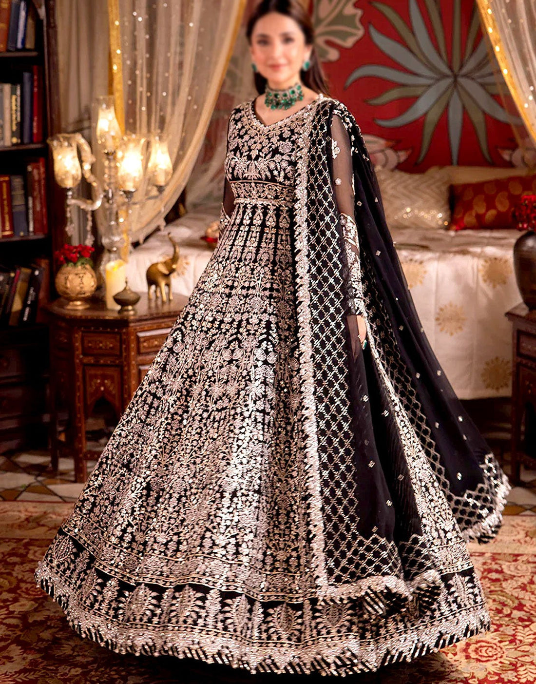 Luxurious Heavy Embroidered Bridal Chiffon Maxi Dress