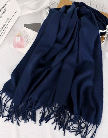Winter Cashmere Wool Scarf for Girls - Navy Blue
