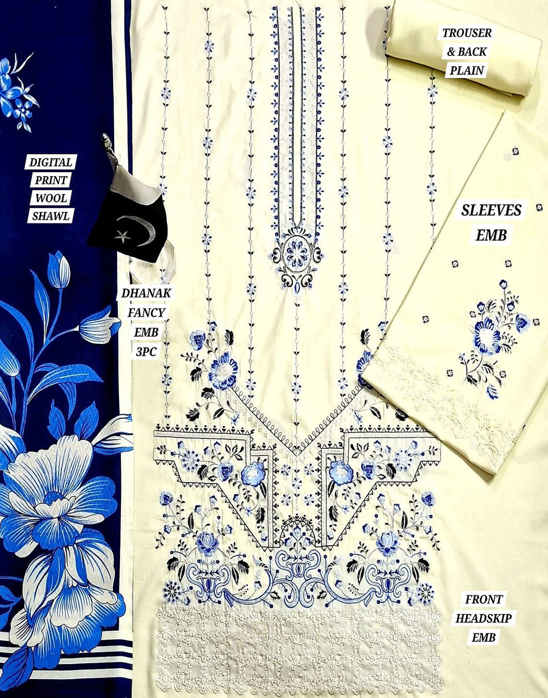 Decent Embroidered Dhanak Dress with Dhanak Shawl