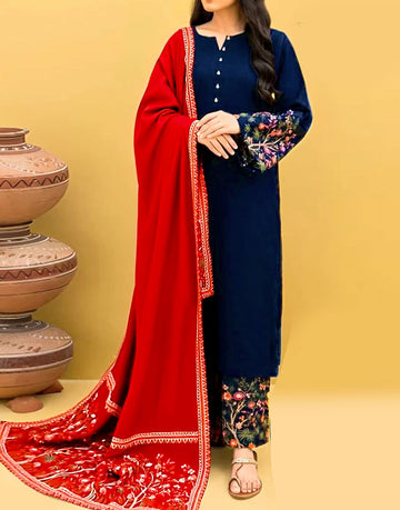 Elegant Embroidered Dhanak Suit with Dhanak Shawl