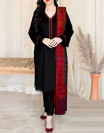 Elegant Sequins Embroidered Dhanak Dress with Wool Shawl