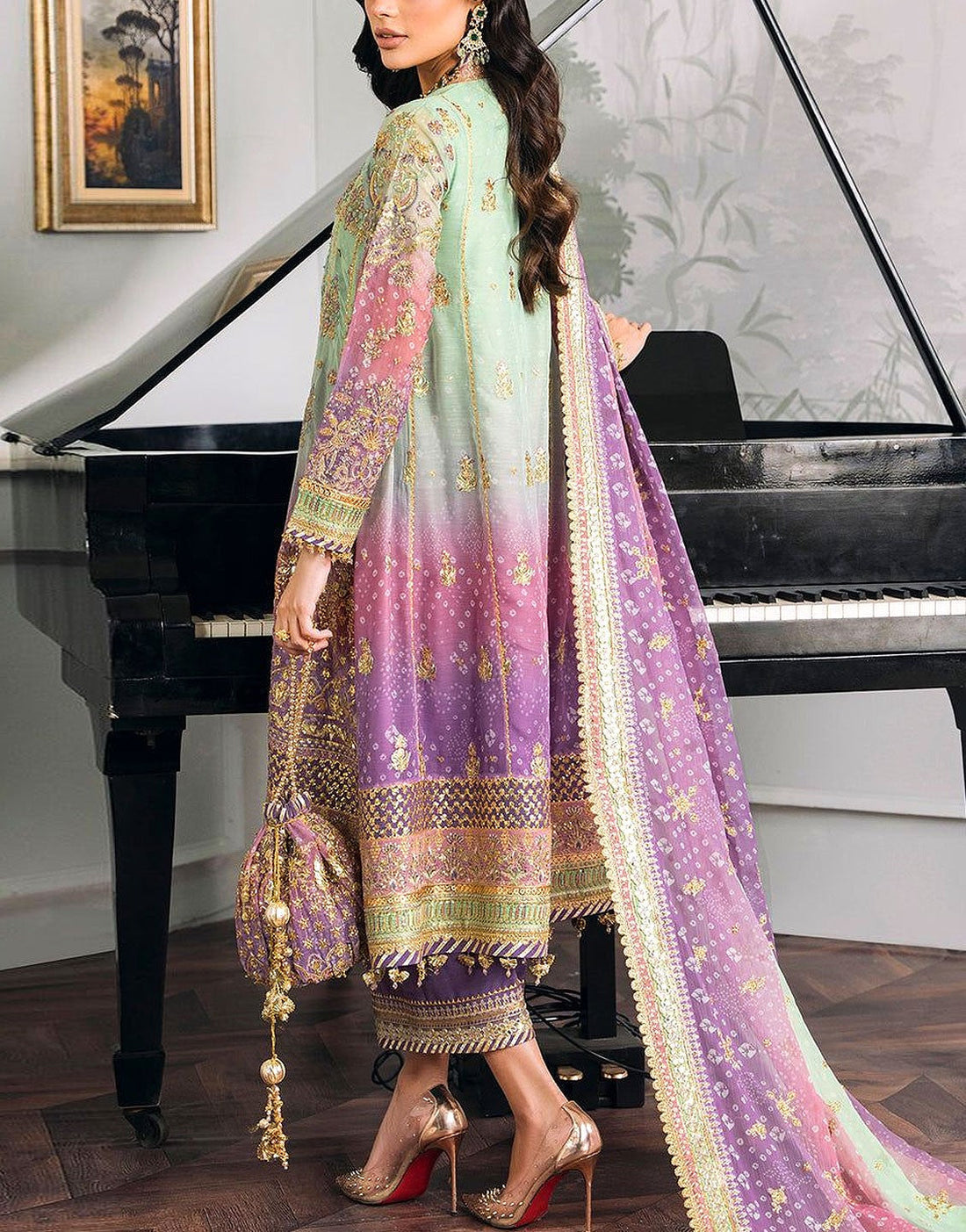 Premium Multicolor Ombre Chiffon Wedding Dress with Rich Handwork & Heavy Embroidery
