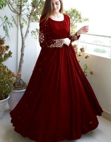 Readymade 3-Piece Silk Maxi with Embroidered Chiffon Gown