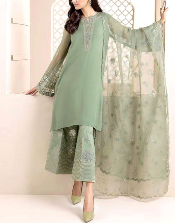 Formal Embroidered Organza Party Wear Dress with Emb. Silk Trouser