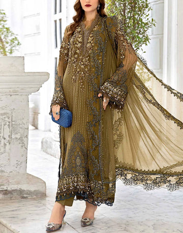 3D Handwork Heavy Embroidered Chiffon Wedding Dress