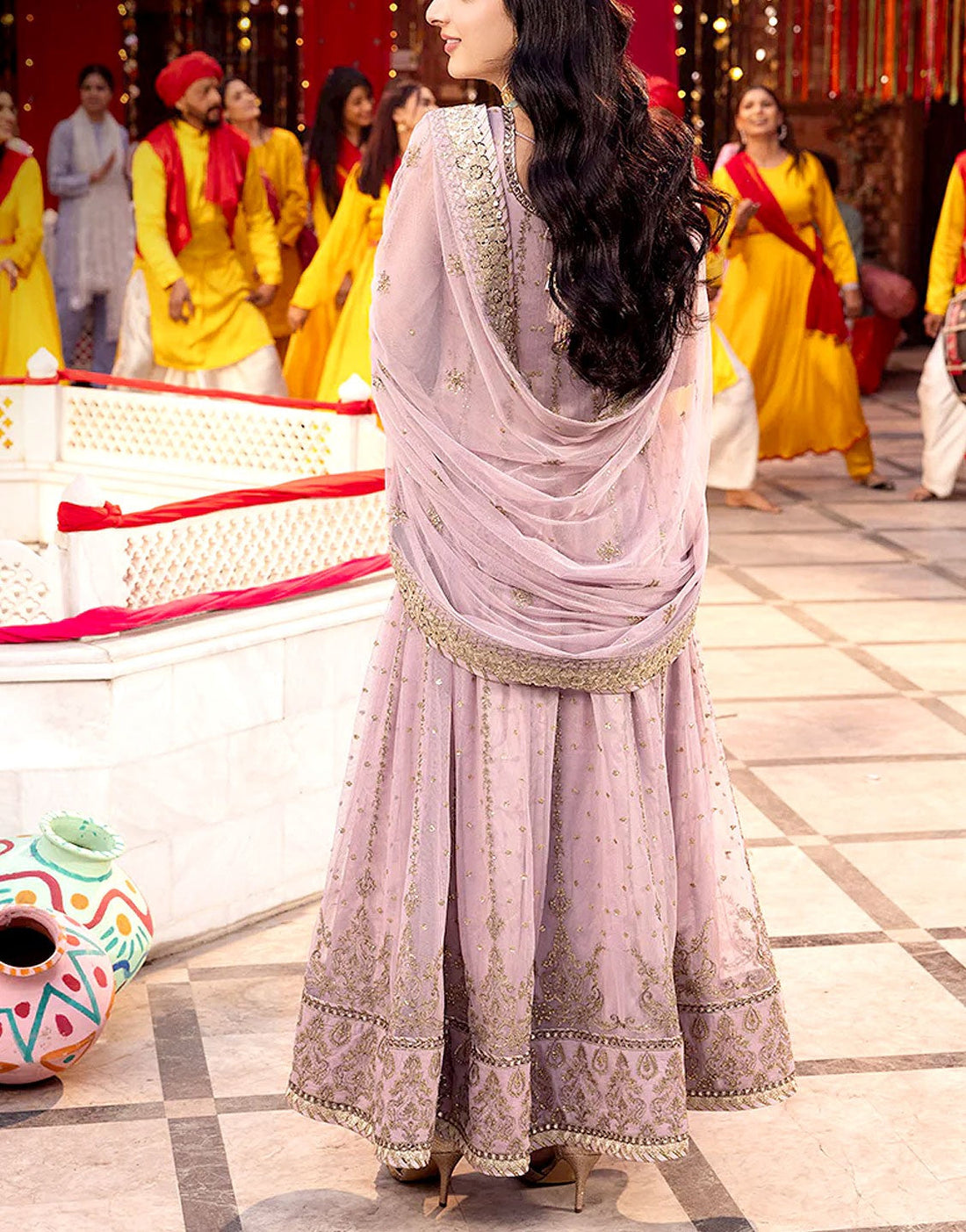 Heavy Embroidered NET Party Wear Frock with Net Dupatta