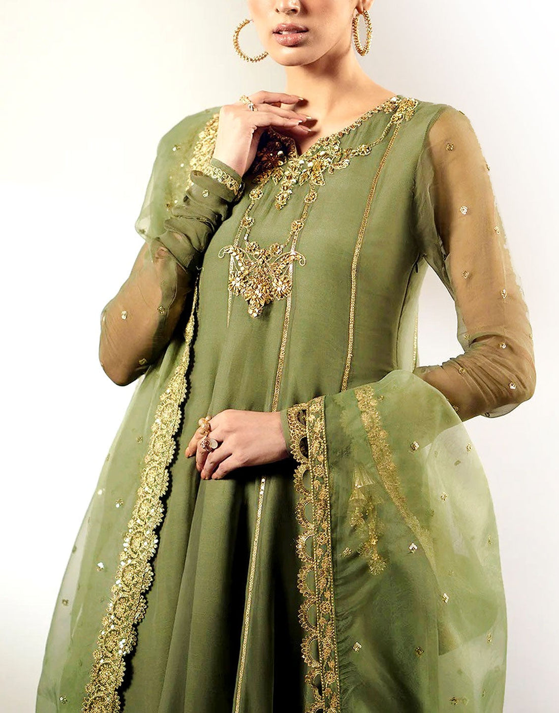 Handwork Embroidered Organza Party Wear Frock with Silk Trouser
