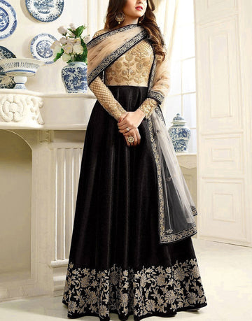 Indian Embroidered BLACK Chiffon Maxi Dress
