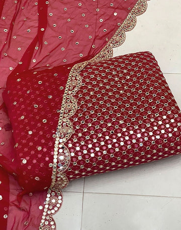 Hiba Bukhari Design: 3-Piece 9mm Chiffon Dress with Cutwork Dupatta - Maroon
