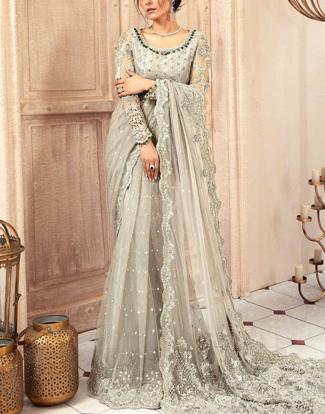 Luxury Handwork Heavy Embroidered NET Wedding Saree