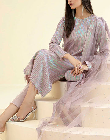 Glittering Sequins Embroidered Chiffon Wedding Party Dress with Net Dupatta