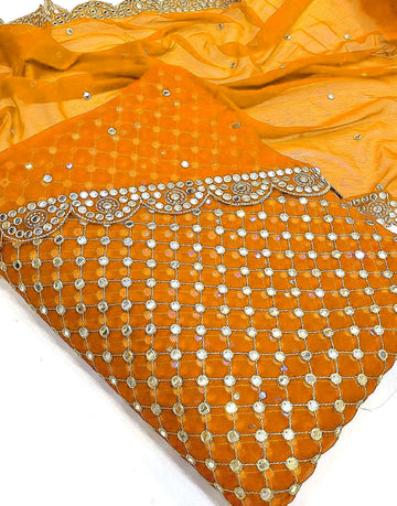 Hiba Bukhari Design: 3-Piece 9mm Chiffon Dress with Cutwork Dupatta - Yellow