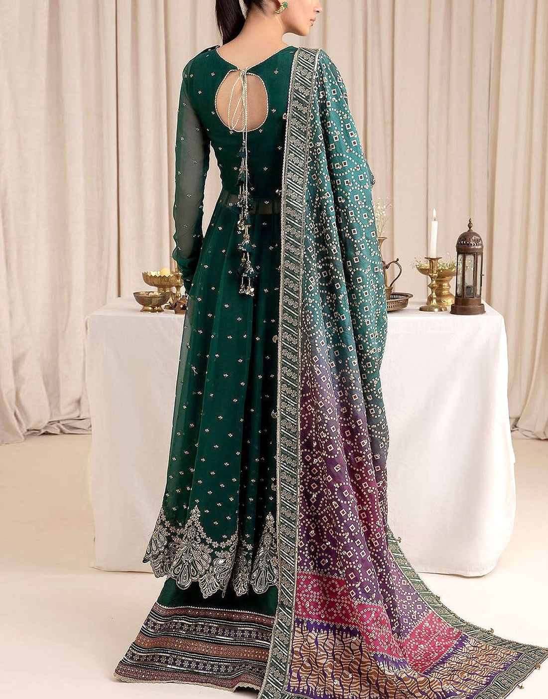 Luxurious Handwork Embroidered Chiffon Bridal Dress with Emb. Silk Trouser