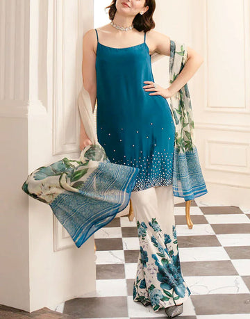 Digital Print Shamoz Silk Party Dress with Silk Dupatta