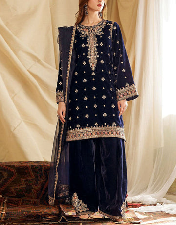 Luxury Heavy Embroidered Velvet Dress with Chiffon Dupatta
