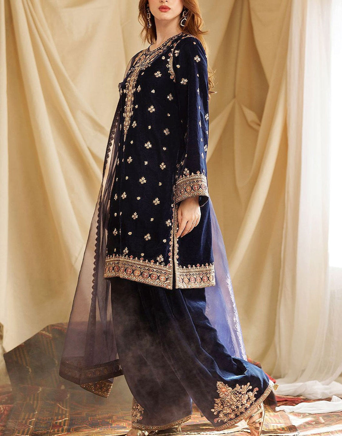 Luxury Heavy Embroidered Velvet Dress with Chiffon Dupatta