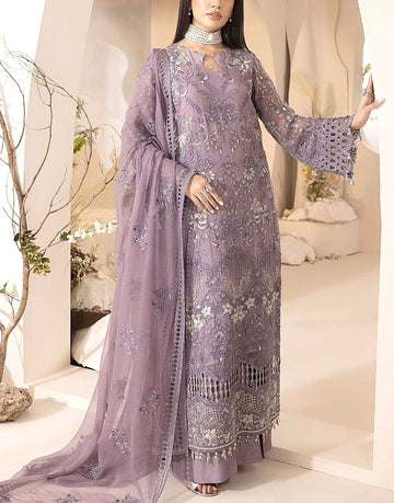 Heavy Embroidered Lilac Chiffon Wedding Dress - Ideal for Sister of Bride