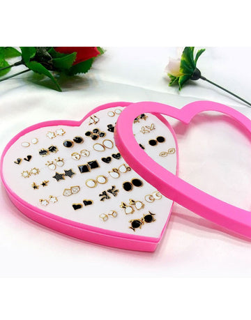36 Pairs Minimalist Design Stud Earrings for Girls in Heart Shape Gift Packing