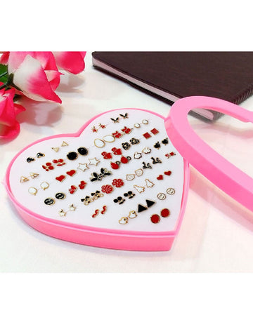 36 Pairs Mixed Color & Shaped Stud Earrings Set with Heart Shape Gift Packing