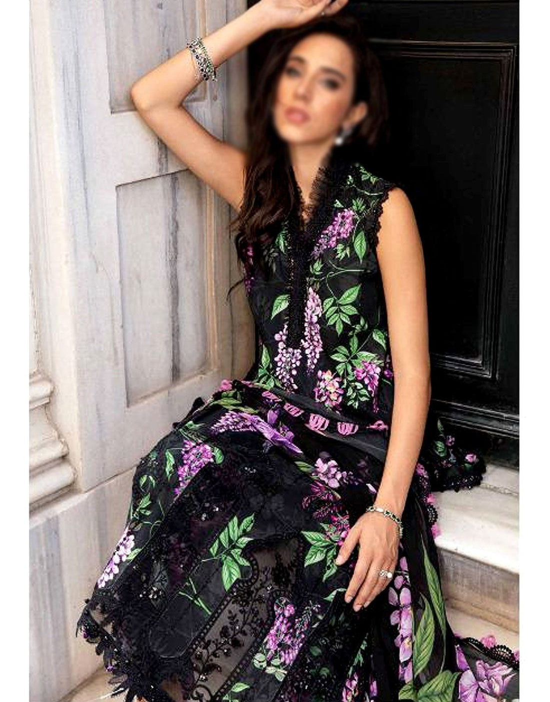 All-Over Print Schiffli Embroidered Lawn Dress with Chiffon Dupatta