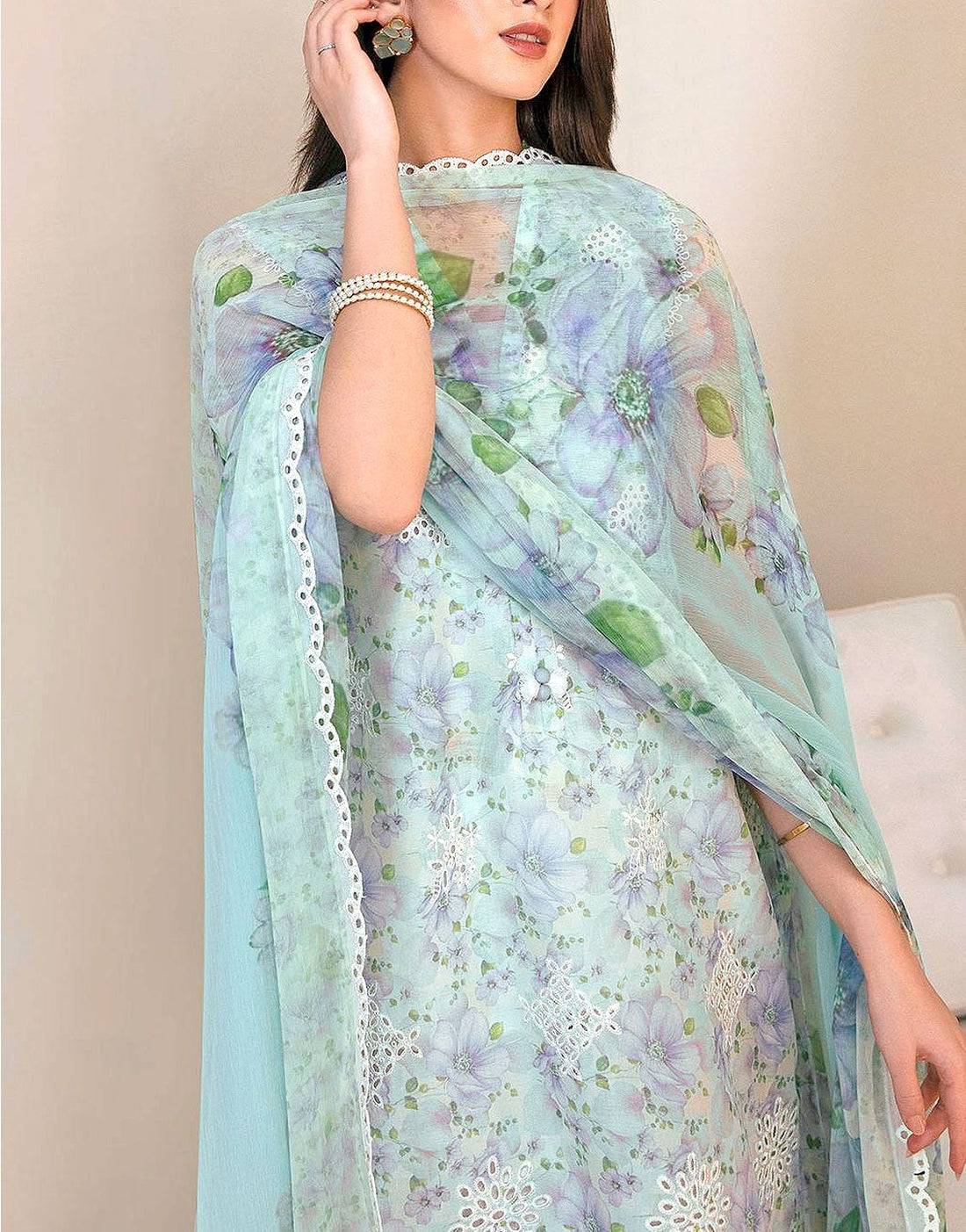 Adorable Chikankari Embroidered EID Lawn Dress with Chiffon Dupatta