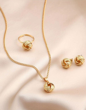3-Piece Adorable Boho Knot Design Party Wear Jewelry Set with Adjustable Ring, Earrings and Necklace
