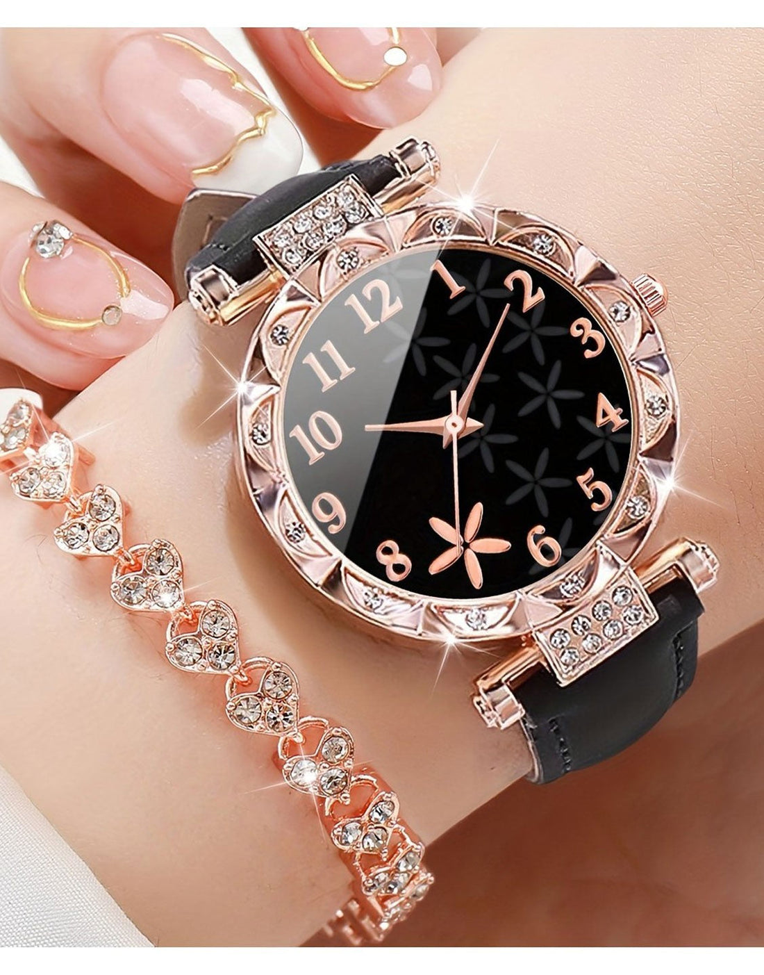 2-Piece Petal Design Dial Quartz Wristwatch with Bracelet Gift Set for Girls