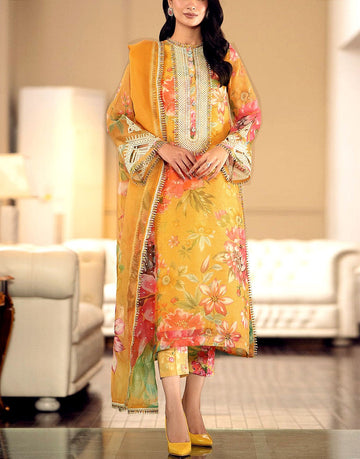 Designer All-Over Print Embroidered Lawn Dress with Chiffon Dupatta
