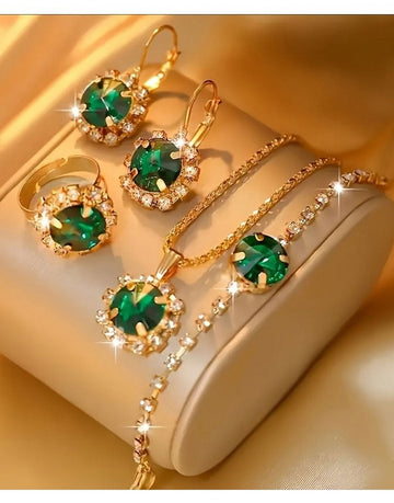 4-Piece Elegant Fashion Necklace Set with Adjustable Ring, Bracelet & Earrings