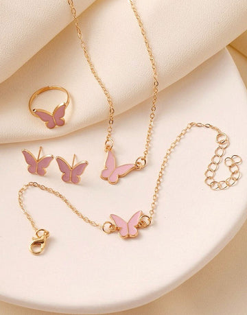 4-Piece Trendy Butterfly Shape Jewelry Set with Bracelet, Earring, Necklace and Ring