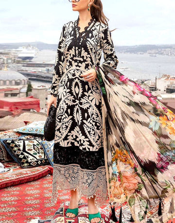SALE—Stylish All‑Over Digital Print Embroidered Lawn Dress with Printed Chiffon Dupatta