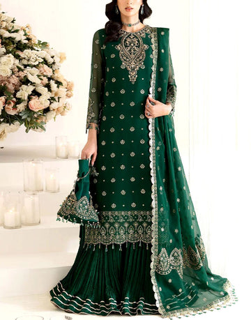 Heavy Embroidered Formal Chiffon Dress with Silk Gharara Trouser