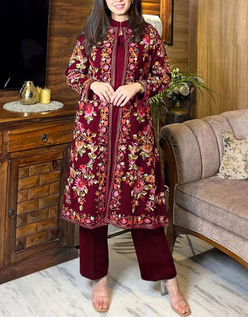 Readymade 2-Piece Embroidered Shamoz Silk Dress