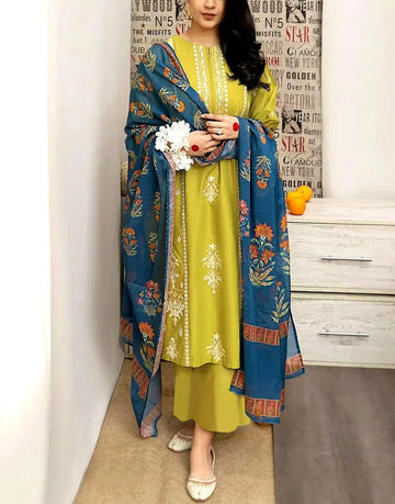 Heavy Embroidered EID Lawn Dress with Digital Print Banadora Dupatta