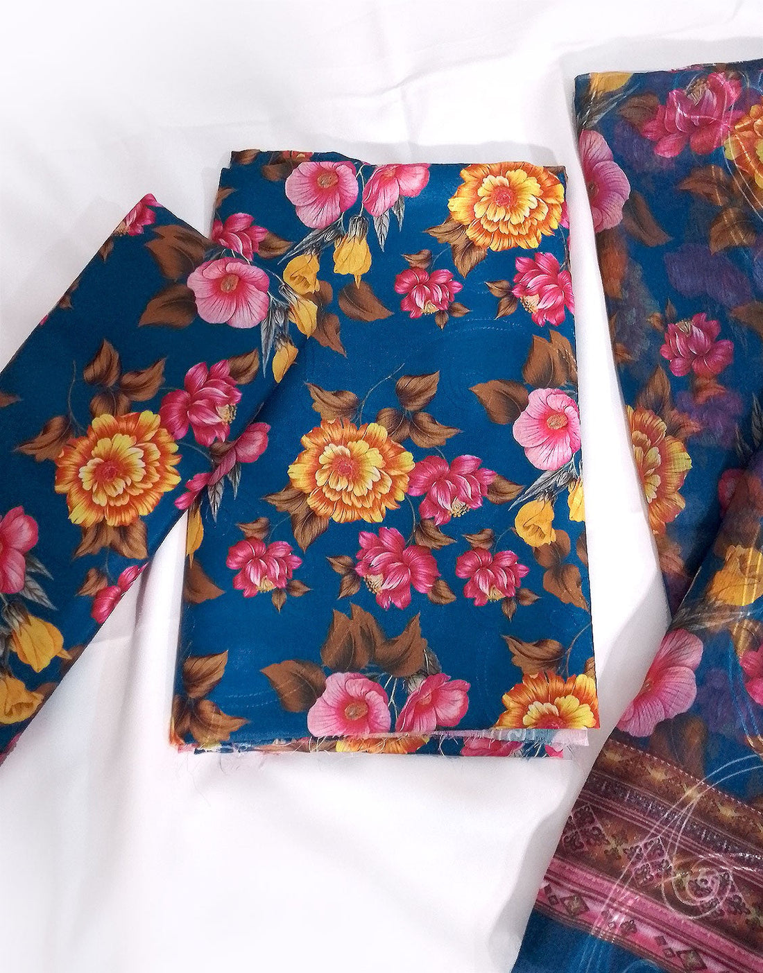 All-Over Print Scroll Embroidered Swiss Lawn Dress with Chiffon Dupatta