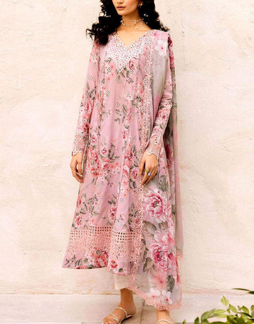 All-Over Print Schiffli Embroidery Pink Summer Lawn Dress for Daily & Party Wear