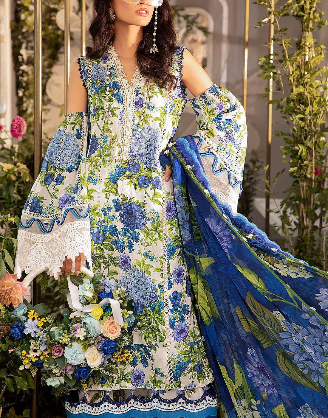 All-Over Print Embroidered Lawn Dress with Chiffon Dupatta