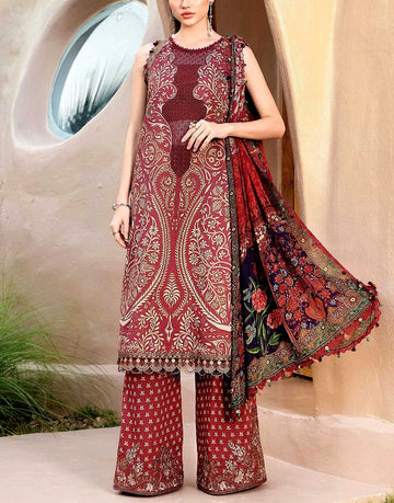 All-Over Print Embroidered Lawn Suit with Chiffon Dupatta