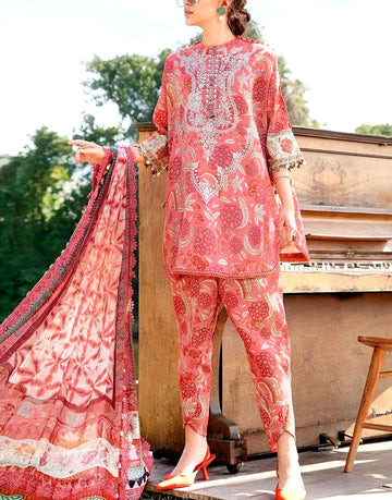 All-Over Print Embroidered Lawn Suit with Chiffon Dupatta