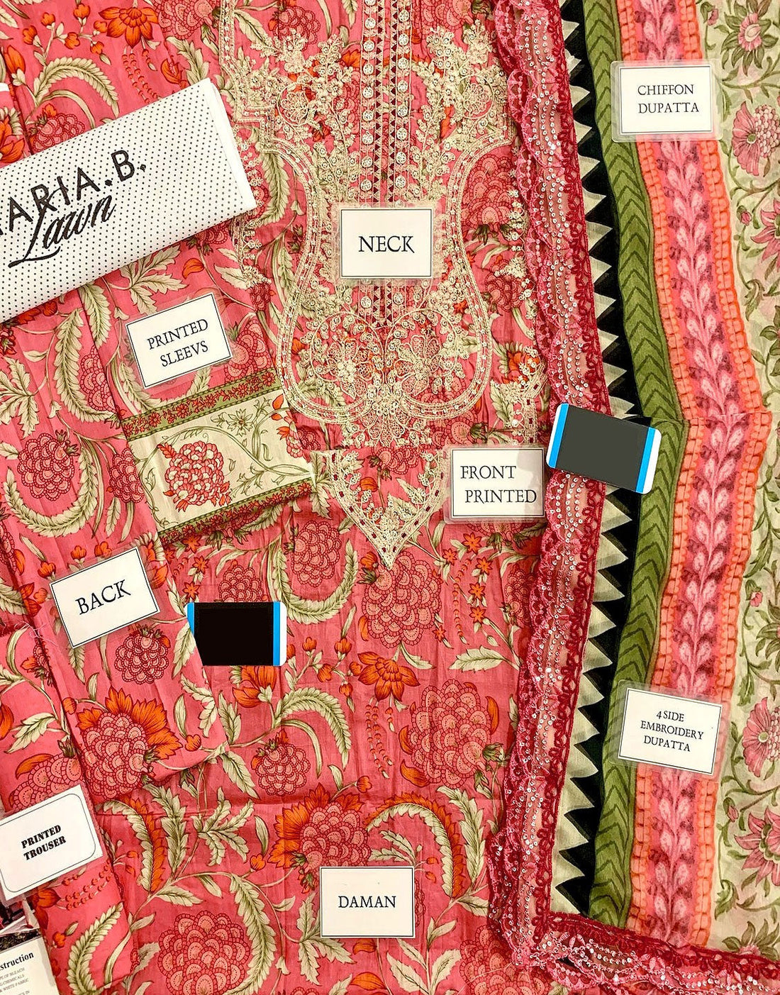 All-Over Print Embroidered Lawn Suit with Chiffon Dupatta