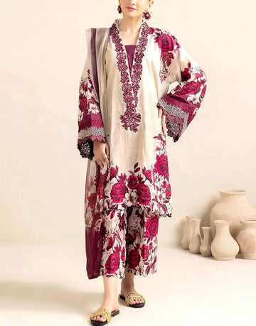 All-Over Print Embroidered EID Lawn Dress with Chiffon Dupatta