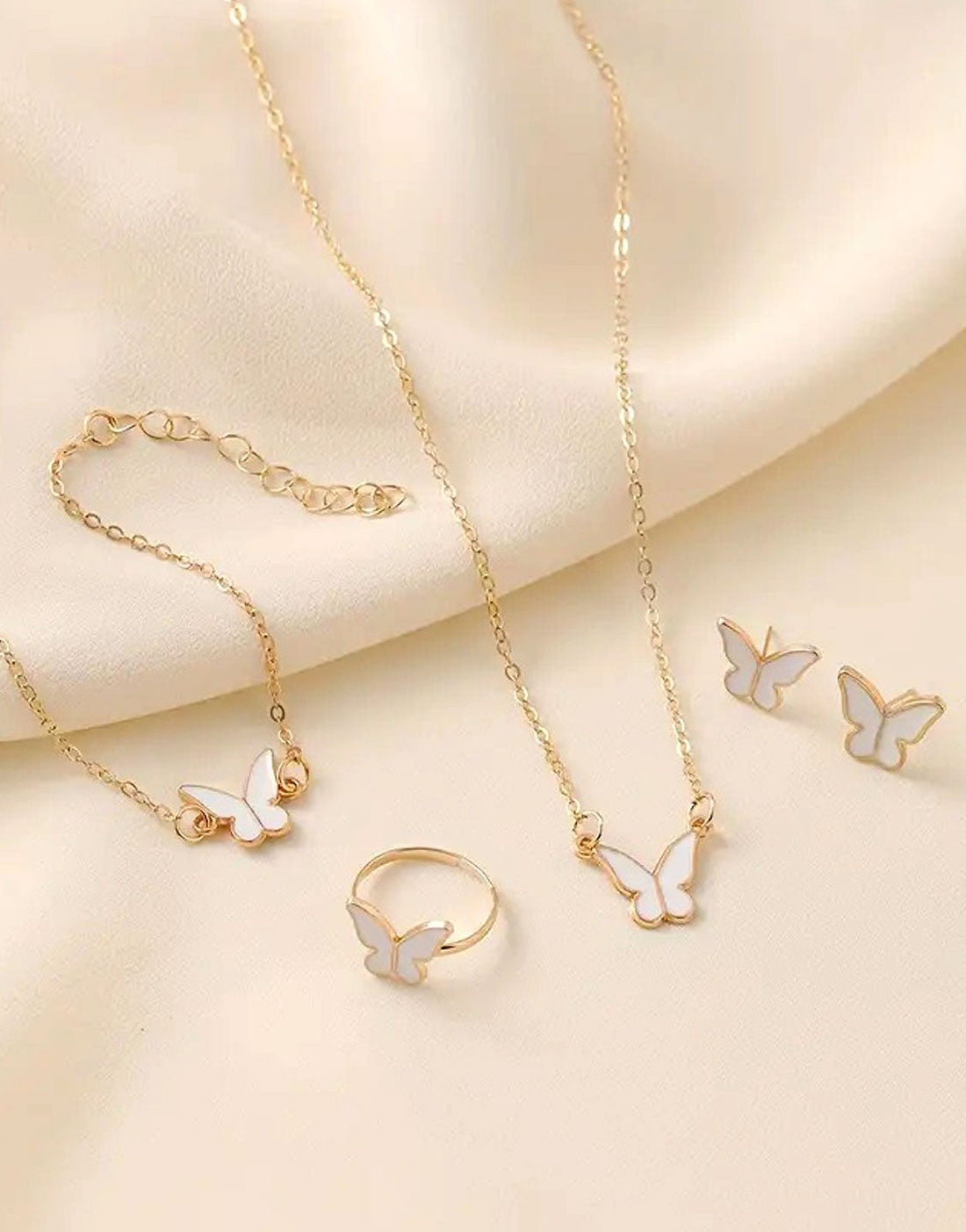4-Piece Trendy Butterfly Shape Jewelry Set with Bracelet, Earring, Necklace and Ring