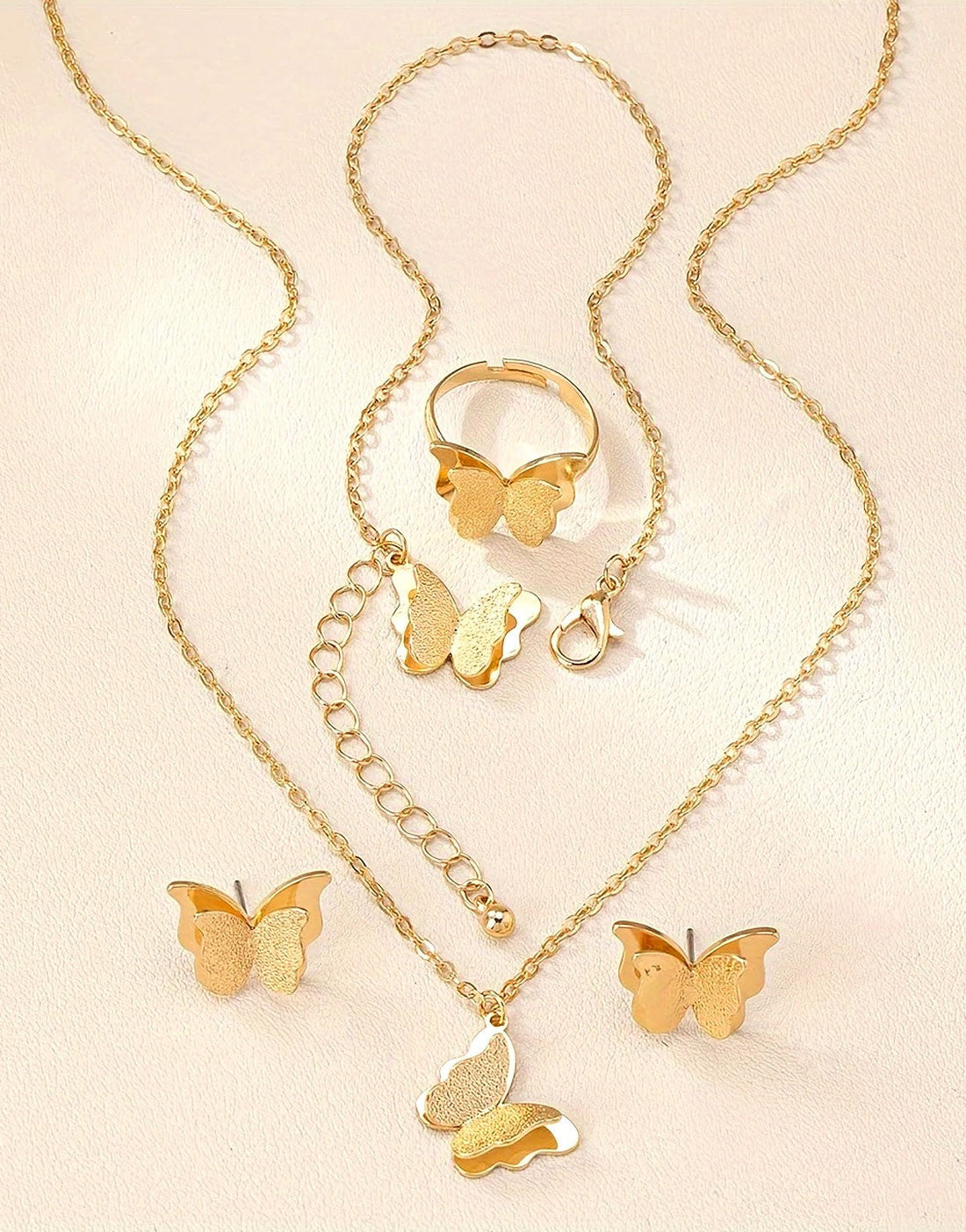 4-Piece Butterfly Jewelry Set with Bracelet, Earring, Necklace and Ring