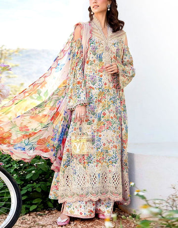 All-Over Print Embroidered Lawn Dress with Chiffon Dupatta