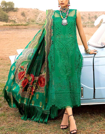 Luxury Heavy Schiffli Embroidered Cotton Dress with Silk Dupatta
