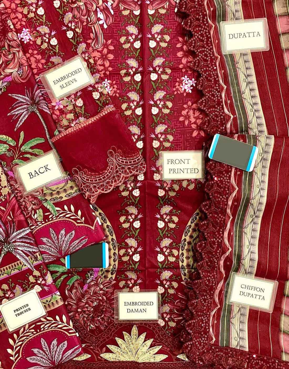 All-Over Print Embroidered Lawn Dress with Chiffon Dupatta