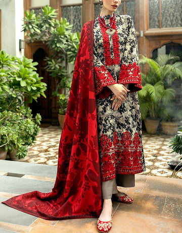 All-Over Print Black Embroidered Lawn Dress for Everyday & Party Wear