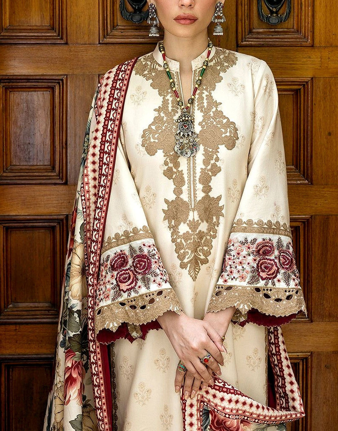 All-Over Print Embroidered Lawn Dress with Chiffon Dupatta