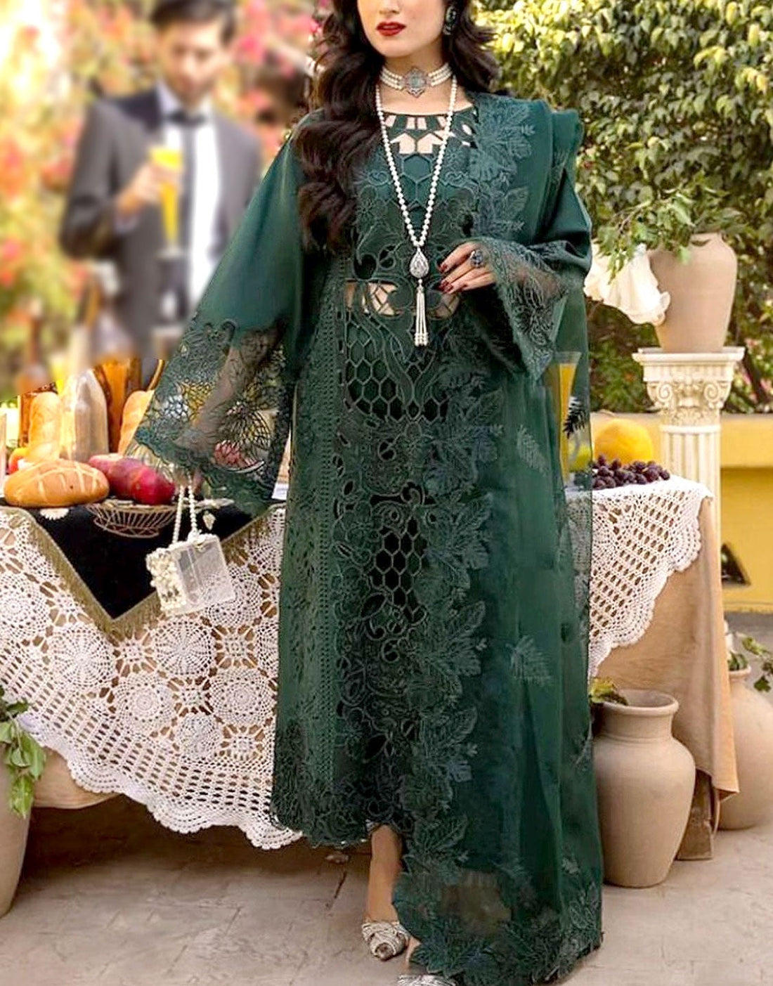 Luxury Embroidered with Elegant Cutwork Cotton Lawn Dress with Emb. Organza Dupatta